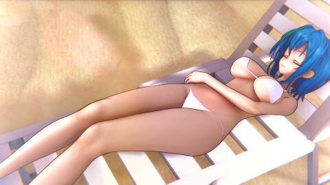 1girls bare_arms beach beach_chair bikini blue_hair breasts chair closed_eyes closed_mouth clothing day feet_out_of_frame female game_cg green_hair hair_intakes hand_on_own_stomach high_school_dxd large_breasts lying multicolored_hair on_back outdoors png sand shade short_hair sleeping smile solo streaked_hair sunbathing swimsuit two-tone_hair underboob vox_gremory white_bikini winterfire xenovia_quarta