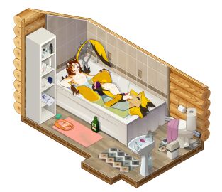 2024 absurd_res animated anklav anthro bathroom bathtub blue_eyes blush clothing discarded_clothing discarded_underwear dlw drunk duo erection feet felid foot_fetish foot_lick foot_play frottage handjob_frottage hi_res jägermeister licking male male/male mammal open_mouth pantherine penile penis sergal sex shiori_(anklav) simple_background substance_intoxication tiger tongue underwear white_background yellow_body