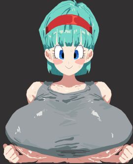 big_breasts bulma_briefs bulma_briefs_(frieza_saga) dragon_ball_z huge_boobs huge_breasts large_breasts nananiii pixel_(artwork) pixel_art sweat sweatdrop sweating