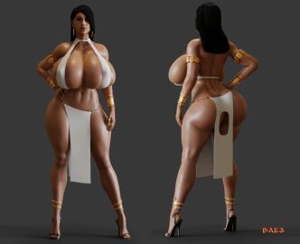 1girls 3d 3d_background anal_access anklet armlet ass back_view backless_outfit bae3 big_ass big_breasts bikini bimbo bimbo_body bimbo_lips black_hair bracers breast_curtains breasts breasts_bigger_than_head busty dimples_of_venus earring egyptian farah female female_only front_view gold_jewelry grey_background hair heels hi_res high_heels hole_in_dress hoop_earrings huge_ass huge_breasts human hyper_breasts jewelry large_ass large_breasts legend_of_queen_opala loincloth long_hair massive_breasts mature mature_female milf o-ring pelvic_curtain perfect_body princess realistic small_waist solo spine spine_line standing stiletto_heels tan_body thick_thighs voluptuous white_clothing white_dress white_loincloth wide_hips wristwear