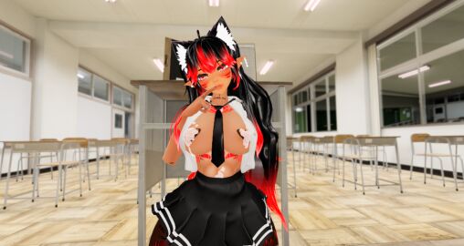 1girls 3d 3d_model accessories accessory alone athletic athletic_female bangs black_hair blush breasts breasts_out button_down_shirt cat_ears cat_girl cat_whiskers catgirl classroom cum cum_on_body cum_on_breasts elf_ears female female_ass female_focus female_only fingers fit fit_female front_view head_tilt hidden hiding humanoid in_public jewelry kinky_karma_vr knees legs light light-skinned_female light_skin long_hair looking_at_viewer mature_female messy messy_hair nipple_covers no_pants pale_skin pasties perky_breasts pierced_ears piercing piercings pink_eyes public public_exposure red_hair school school_uniform schoolgirl schoolgirl_uniform short_skirt shorter_female showing_breasts showing_off skimpy_clothes skirt smile smiling smiling_at_viewer solo solo_female solo_focus tagme tan_skin tattoo tattoos tease teasing thighs two-tone_hair virtual_reality virtual_youtuber vrchat vrchat_avatar vrchat_media vrchat_model white_sclera