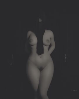 1girls 2024 3d areolae between_breasts biohazard black_and_white breasts covered_face cropped_legs curvaceous curvaceous_female donna_beneviento face_veil female female_only female_pubic_hair front_view hands_behind_back hourglass_figure legs_together low_contrast medium_breasts nipples nude nude_female nv3d pubic_hair resident_evil resident_evil_8:_village solo standing thick_thighs veil veil_only visible_ribs wide_hips
