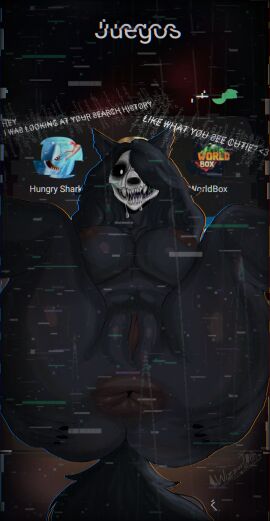 2025 absurd_res anthro anus areola ass big_anus big_breasts biped black_body black_fur black_hair black_pubes black_sclera black_tail bodily_fluids bone breasts butt_from_the_front canid canine cartoonwizzard claws dialogue digital_media_(artwork) drooling english_text fangs female female_anthro finger_claws fingers fur genitals hair hair_over_eye hi_res looking_at_viewer malo mammal monster nipples nude nude_anthro nude_female pointy_ears presenting presenting_anus presenting_vulva pubes red_areola red_nipples saliva scp-1471-a scp_foundation signature skull skull_head solo spread_anus spread_butt spread_legs spreading sweat sweaty_body tail talking_to_viewer teeth text thick_thighs vulva white_eyes