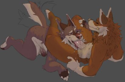 2022 all_fours anthro anthro_on_anthro anthro_penetrated anthro_penetrating anthro_penetrating_anthro blowjob blush canid closed_eyes duo fellatio holding_leg leg_wrap male male/male male_penetrated male_penetrating male_penetrating_male mammal oral oral_penetration penetration penile penis polyamweasel sex tail tail_motion tailwag tongue tongue_out tongue_out_blowjob