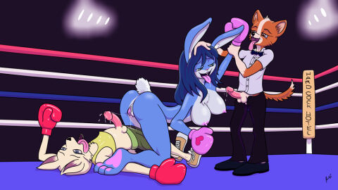 1girls 2015 2boys after_fight after_sex after_vaginal anthro balls bodily_fluids boxing boxing_gloves breasts canid canine canis clothed_male clothing cum defeat_sex domestic_dog female fighting_ring flufdustbunny genital_fluids genitals group group_sex handwear heart_boxing_gloves implied_oral lagomorph leporid male male/female mammal nipples nude nude_female penis pink_boxing_gloves pink_gloves precum public pussy rabbit red_boxing_gloves red_gloves saliva sex sport summerbunny tagme threesome tongue tongue_out trio vaginal_fluids