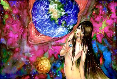 1girls close-up earth_(planet) female leolee long_hair nude planet psychedelic pussy