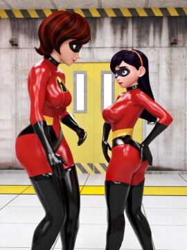 ai_generated animated french_kiss helen_parr incest latex_bodysuit latex_boots lesbian_couple lesbian_kiss mask mother_and_daughter tagme the_incredibles video violet_parr