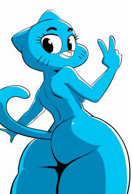ass booty bubble_ass bubble_butt buttzz87 cartoon_network cat_girl catgirl female from_behind furry looking_at_viewer looking_back naked naked_female nicole_watterson peace_sign the_amazing_world_of_gumball