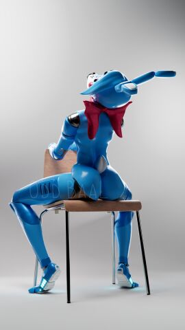 2024 3d absurd_res animatronic anthro ass blender_(artwork) blue_body bow_tie bubble_ass bubble_butt clothing digital_media_(artwork) female five_nights_at_freddy's five_nights_at_freddy's_2 hair hi_res lagomorph leporid machine mammal nude oddbaals rabbit robot robot_anthro scottgames simple_background solo tail toy_bonnie_(fnaf) toy_bonnie_(psychojohn2) watermark