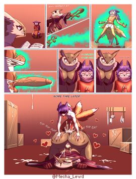 ambiguous_penetration anthro ass ass_up avian axe balls becoming_erect big_ass big_breasts big_butt big_penis bird bodily_fluids book breasts brown_eyes canid canine clothed clothed/nude clothing comic crate cum cum_drip dripping duo english_text excessive_cum excessive_genital_fluids expansion eyebrows eyelashes eyewear feathers female fox gameplay_mechanics genital_expansion genital_fluids genital_growth genital_growth_(enlargement) genitals glasses hair hand_on_ass hand_on_butt heart_eyes heart_symbol hi_res huge_ass huge_butt huge_cock humanoid_genitalia kit_(l19kitsune) looking_at_another magic magic_staff magic_user male male/female mammal mecha_lewd melee_weapon multi_tail non-mammal_breasts nude onomatopoeia owl penetration penis penis_expansion penis_growth penis_growth_(enlargement) purple_hair ramona_(unicorn_overlord) robe shirt sitting sound_effects spellbook staff sword t-shirt tail tail_feathers text time_skip tongue tongue_out topwear torn_clothing torn_underwear underwear unicorn_overlord vanillaware vein veiny_penis weapon