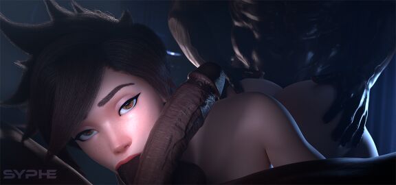 1girls 2boys 3d ass balls ballsack big_ass big_penis blizzard_entertainment brown_hair camera_flash dark-skinned_male dark_room dark_skin doggy_style fellatio female groping_ass groping_from_behind hands_on_ass hazel_eyes holding_ass interracial licking_balls male multiple_boys multiple_males overwatch overwatch_2 penis pov pov_eye_contact pussy spitroast syphe threesome tracer vaginal_penetration