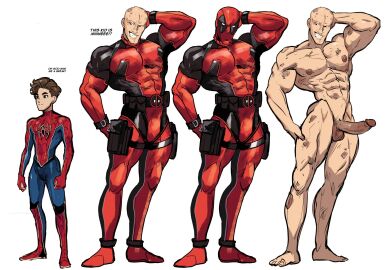 boner caucasian caucasian_male deadpool dialogue english_dialogue english_text erect_penis erection gay gay_male hand_on_head hard_on idoraad lilprincyvi male male_only marvel marvel_comics masculine muscles muscular muscular_male penis peter_parker size_difference spider-man teenage_male text wade_wilson yaoi