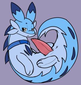 2024 animal_genitalia anus back_spikes blue_body blue_fur blue_markings blue_spikes cheek_tuft chillet collar collar_only digital_media_(artwork) dipstick_ears ear_markings erection facial_tuft feral fur genital_slit genitals hi_res koalcleaver long_body lying male mammal markings multicolored_body multicolored_ears multicolored_fur mustelid narrowed_eyes nude on_back open_mouth pal_(species) palworld penis pink_penis pocketpair presenting presenting_penis side_view simple_background solo spikes spikes_(anatomy) tail tail_anus tapering_penis tuft two-tone_body two-tone_fur white_eyes