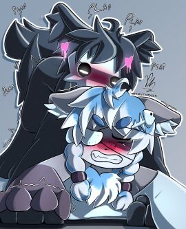 all_fours anal anal_sex animal_humanoid anthro assimilation black_body black_fur blue_body blue_fur blush bodily_fluids canid canine canis chalo_(mofuaki) changed_(video_game) clenched_teeth closed_eyes clothed clothing colored desperation digital_media_(artwork) doggy_style duo embarrassed eri_chalo eye_patch eyewear female feral from_behind_position fur goo_creature goo_transformation hair hand_holding heart_symbol hi_res humanoid latex latex_clothing liquid_latex long_hair looking_at_viewer looking_pleasured male male/male male_penetrating mammal mask melting neck_tuft on_top on_top_of onomatopoeia open_mouth pain pawpads paws penetration phantomdgen pleasured_male red_eyes screaming sex shaded simple_background size_difference sound_effects tail tears teeth teeth_showing text topwear transformation tuft vrchat_model white_body white_eyes white_fur wolf worried