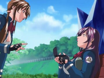 00s 2007 2girls animated anime_screenshot aqua_eyes bench bible_black bible_black_new_testament black_thighhighs blazer bouncing_breasts bow bowtie breasts brown_hair cleavage cleavage_cutout closed_eyes clothing_cutout dark_thighhighs earrings female female_focus fingerless_gloves gloves green_eyes hand_on_own_hip ichikawa_aki imari_kurumi jacket jewelry laptop large_breasts lipstick long_coat long_hair makeup miniskirt multiple_girls park patch purple_hair shin_bible_black shoes shoulder_patch side_ponytail sidelocks sitting skirt sky sleeping smile solo surprised tagme thighhighs tokken_division