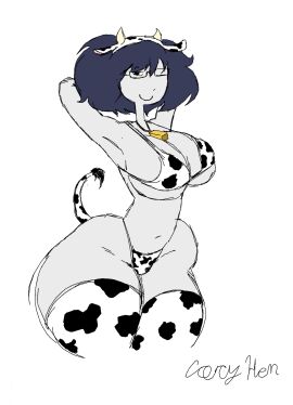 breasts coryhen_(artist) cow_girl cow_headband female huge_breasts original pale_skin thick_thighs white_body white_skin wide_hips