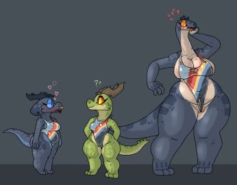 2023 3_toes 4_fingers amber_(squablodecomplash) anthro areola areola_slip big_breasts blue_body blue_eyes blue_scales blush breasts cleavage clothed clothing countershade_neck countershade_tail countershade_torso countershading digitigrade emanata embarrassed facial_piercing feet female fingers front_view full-length_portrait fupa genitals green_body green_scales grey_background group heart_symbol hi_res horn kobold looking_down looking_down_at_self matching_outfits medium_breasts navel_outline nix_(squablodecomplash) nose_piercing nose_ring oblivious one-piece_swimsuit open_mouth orange_eyes overweight overweight_female piercing portrait pussy pussy_floss question_mark reptile ring_piercing scales scalie short_stack simple_background snake spiked_tail spikes spikes_(anatomy) squablodecomplash stare swimwear tail thick_thighs three-quarter_view toes torn_clothing torn_swimwear trio undersized_clothing vex_(squablodecomplash) wardrobe_malfunction white_body white_countershading