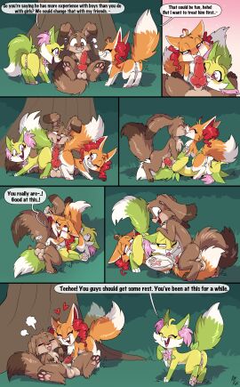 absurd_res amber_(fuf) anal anal_sex anus ass balls blush bodily_fluids brown_body brown_fur canid canine closed_eyes comic cum cum_in_ass cum_inside cunnilingus dialogue dipstick_ears dipstick_tail ear_markings elliot_(fuf) english_text female female/female female_penetrated feral fox fuf fur genital_fluids genitals green_body green_fur group group_sex heart_symbol hi_res inner_ear_fluff knot licking male male/female male_penetrating male_penetrating_female mammal markings multicolored_ears oral orange_body orange_fur pawpads penetration penile penile_penetration penis penis_in_ass penis_in_pussy penis_lick pink_pawpads plant pussy pussy_juice_on_penis sex tail tail_markings tail_motion tailwag text threesome tongue tongue_out tree trio tuft vaginal_fluids vaginal_penetration