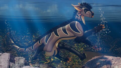 16:9 3d 4k absurd_res animal_genitalia animal_penis balls big_balls big_penis black_penis brown_body bubble claws detailed_background digital_media_(artwork) equine_genitalia equine_penis erection fangs felkin feral flared_penis forked_tongue genitals hair hi_res horn huge_cock hybrid_genitalia hybrid_penis jaeger_(lewddragons) knot knotted_equine_penis knotted_penis lewddragons light light_beam long_penis looking_at_viewer male nude orange_claws orange_eyes orange_horn orange_tongue penis plant quadruped rock sand sheath solo striped_body stripes sunbeam sunlight swimming tail teeth toe_claws tongue tongue_out underwater water widescreen