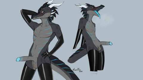 16:9 anthro armwear balls blush breath clothing dragon erection foreskin genitals gloves handwear hi_res latex latex_armwear latex_clothing latex_gloves latex_handwear latex_legwear latex_stockings latex_thigh_highs legwear male mythological_creature mythological_scalie mythology panting penis pose presenting presenting_penis scalie siam_fox solo stockings thigh_highs tongue tongue_out uncircumcised widescreen xero_(captainscales)