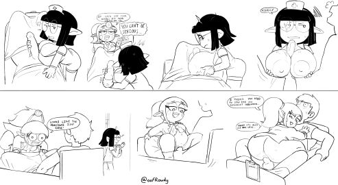 1boy 2024 2girls ass_vs_breasts baubelle_(oofrowdy) big_breasts black_hair boob_sex boobjob boobs_bang bottom_heavy breast_sex breasts cum cum_on_body cum_on_breasts cum_on_face cum_on_penis cum_on_tits cumming cumming_on_face dialog dialogue dialogue_bubble doctor elf elf_ears elf_female elf_girl female gigantic_breasts glasses handjob huge_breasts large_areola large_areolae large_breasts male nurse nurse_cap nurse_clothing nurse_hat nurse_headwear nurse_outfit nurse_uniform oofrowdy paizuri penis pussy speech speech_bubble speech_bubbles stroking stroking_cock stroking_penis tinsel_(oofrowdy) titjob top_heavy vagina vaginal_insertion vaginal_penetration vaginal_sex