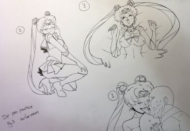 1boy 1girls bishoujo_senshi_sailor_moon breasts closed_eyes female fullmetalsketch gloves heels human implied_sex kissing looking_pleasured male nipples open_mouth pinup sailor_moon sailor_uniform sketch skirt tongue tongue_out twintails ugly_bastard usagi_tsukino