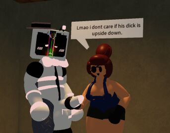 3d :< ahoge bowtie breasts broken_screen female gloved_handjob glowing_markings glowing_penis goofylookin hairbun handjob hat large_breasts large_penis male overalls penis roblox robot shorts source_request speech_bubble straight tv_head_robot visible_areolae