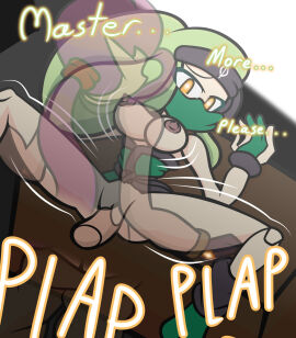 1boy 1girls begging_for_more breast_sucking breasts female geoexe green_hair gwain_saga male marlow marlow_(gwain_saga) ninja oc_x_canon penetration raymanx sex text