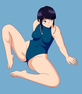 1girls barefoot boku_no_hero_academia breasts feet female fetish kyoka_jiro latex legs_apart leotard mfuncen my_hero_academia purple-haired_female purple_hair short_hair solo thighs