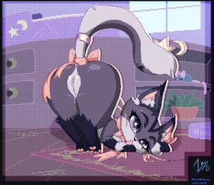 accessory anus ass ass_up big_butt bodily_fluids bow_ribbon bowl cat_toy container detailed_background domestic_cat drawer felid feline felis female feral floor fur furgonomics genital_fluids genitals gloves_(marking) inanimate_object inner_ear_fluff leg_markings mammal markings multicolored_body multicolored_fur murid murine nebbya neck_ribbon paws pet_bowl pink_eyes pink_inner_ear plant plant_pot presenting presenting_hindquarters purple_body purple_fur pussy raised_tail rat ribbons rodent rug socks_(marking) solo solo_focus star_pupils tail tail_accessory tail_bow tail_ribbon tongue tongue_out tuft vaginal_fluids whiskers white_body white_fur window window_light wood wood_floor zeykidraws