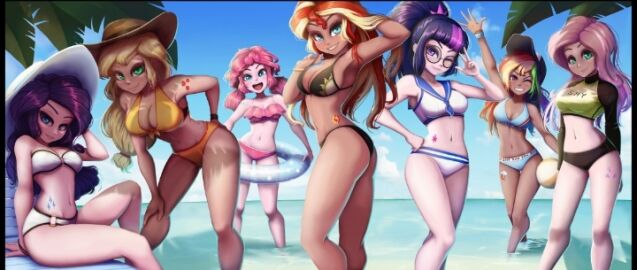 2021 7girls applejack_(eg) arm_up beach bikini bikini_bottom bikini_top black_bikini blonde_hair blue_bikini blue_eyes blue_sky cap curvy cutie_mark dark-skinned_female dark_skin equestria_girls female female_only fluttershy_(eg) green_eyes hand_behind_ass hand_up hasbro hat human light-skinned_female light_skin long_hair long_sleeves looking_at_viewer multicolored_hair multiple_females multiple_girls my_little_pony one_eye_closed palm_tree pink_bikini pink_eyes pink_hair pinkie_pie_(eg) ponytail purple_hair rainbow_dash_(eg) rainbow_hair rarity_(eg) red_hair sailor_bikini sailor_uniform sci-twi sunset_shimmer swimsuit the-park two-piece_swimsuit two-tone_hair two_piece_swimsuit v v_sign white_bikini