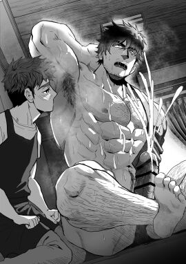 2boys abs age_difference apron armpit_fetish armpit_hair armpit_sniffing armpits arms_up bara barefoot beard_stubble beefy biceps big_areola big_glans big_penis black_and_white blush_lines breasts censor_bar censored censored_penis chest_hair completely_nude crossed_legs cum cum_drip cum_explosion cum_fountain cum_on_body cum_on_breasts cum_on_penis cum_on_self cum_on_stomach cum_on_upper_body cum_splatter cum_string cum_trail daddy dark_hair dilf duo dutch_angle ejaculation erection excessive_cum feet foreskin foreskin_folds frenulum gay greyscale hairy hands-free happy_trail height_difference hi_res huge_cock hunk izukonohito kneeling leg_hair long_cumshot looking_up male male/male male_only masculine_male mature_male monochrome muscles muscular muscular_arms muscular_legs muscular_male muscular_thighs musk musk_clouds musky musky_armpit navel nude open_mouth orgasm original original_character pecs penis pointless_censoring retracted_foreskin sanpaku seiza semen short_hair sitting six_pack size_difference small_pupils soles steam steamy_armpits sweat sweatdrop sweating sweaty thick_arms thick_cum thick_eyebrows thick_legs thick_penis toes tough_guy triceps uncircumcised uncut veiny_penis very_high_resolution wooden_wall yaoi