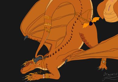 absurd_res anklet anus aroused ass_up black_background claws crown dracaryll dragon feet female feral genitals gold_(metal) gold_jewelry headgear hi_res horn horn_jewelry jack-o'_pose jewelry looking_at_viewer mythological_creature mythological_scalie mythology necklace pose quadruped raised_tail scales scalie scarlet_(wof) seductive simple_background slim solo tail talons toes vulva wings wings_of_fire yellow_sclera