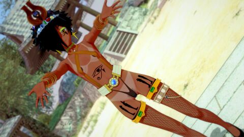 3d blurry blurry_background body_markings crown cute dark-skinned_female dark_skin egyptian emerald_(gem) eye_of_horus female goldieecchi jewelry koikatsu oc original original_character pose ruby_(gem) sapphire_(gem) shrine stockings temple