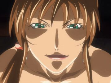 00s 2007 animated anime_screenshot bible_black bible_black_new_testament bouncing_breasts breasts brown_hair cum cum_on_body cum_on_breasts earrings female green_eyes high_ponytail imari_kurumi jewelry large_breasts lipstick long_hair makeup nipples ponytail shin_bible_black side_ponytail smirk tagme