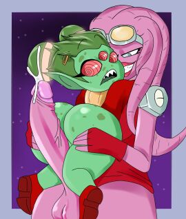 2girls alien awesomenauts ayla cock_shock coco_nebulon female futanari intersex penis syn