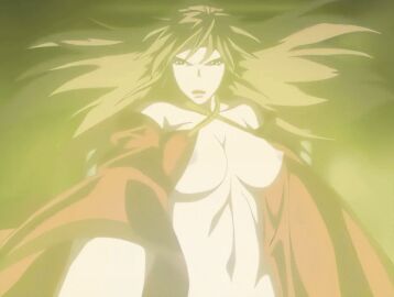 00s 1girls 2006 animated bare_shoulders bible_black bible_black_new_testament black_hair breasts brown_hair cleavage cloak dress earrings female green_eyes imari_kurumi jewelry large_breasts lipstick long_dress long_hair makeup nipples open_clothes ponytail robe shin_bible_black sidelocks standing tagme wind