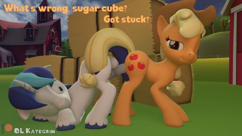 16:9 3d 4k absurd_res applejack_(mlp) asking asking_another ass ass_to_ass ass_up balls barn clothing cloud cowboy_hat day dialogue digital_media dock_(anatomy) docked_tail duo ears_down earth_pony equid equine farm female feral friendship_is_magic genitals grass hasbro hat hay hay_block head_down_ass_up headgear headwear hi_res horn horse looking_back lying male male/female mammal medial_ring my_little_pony mythological_creature mythological_equine mythology naked narrowed_eyes nude olkategrin on_front one_eye_closed outside outside_sex patreon patreon_logo penetration pivoted_ears plant pony puffed_cheeks pussy seductive sex shining_armor_(mlp) short_tail sky small_waist smile source_filmmaker sweet_apple_acres tail tail_aside text tree unicorn vaginal_penetration wallpaper watermark widescreen window wrinkled_nose