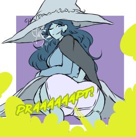 alternate_version_available big_ass blue_eyes blue_skin elden_ring fart fart_cloud fart_fetish farting fat_ass mrtomato8224 one_eye_closed panties ranni_the_witch spirit thick_thighs witch_hat