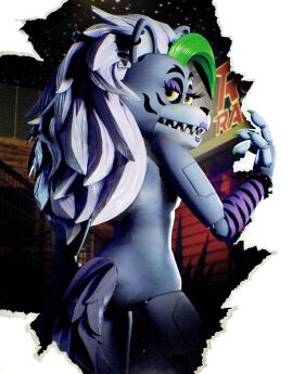 3d accurate_art_style animatronic arm_warmers back_view backboob breasts edit edited female female_only five_nights_at_freddy's five_nights_at_freddy's:_security_breach looking_at_viewer looking_back nude nude_edit nude_female purple_lipstick roxanne_wolf_(fnaf) solo solo_female wolf
