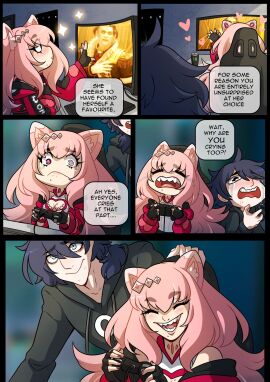 1boy 1girls alien alien_girl alien_humanoid black_hair character_request comic female heterochromia kinkymation light_blue_eyes lilyggoth_(kinkymation) male original original_character pink_eyes pink_hair red_eyes shapeshifter sharp_teeth shoggoth tagme video_games