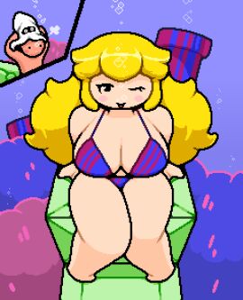 ;p big_breasts big_thighs bikini blonde_hair blooper blush breasts bubble bubbles female looking_up male mario_(series) okami_tomato pipe princess_peach super_mario_bros. tomato_(okami_tomato) underwater warp_pipe