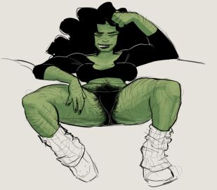 1girls 2d 2d_(artwork) big_hair black_hair excessive_pubic_hair female female_leg_hair female_only green-skinned_female green_body green_skin hairy hairy_arms hairy_female hairy_legs hairy_pussy hulk_(series) marvel marvel_comics md34 panties pubic_hair pussy rainforest_pussy she-hulk solo
