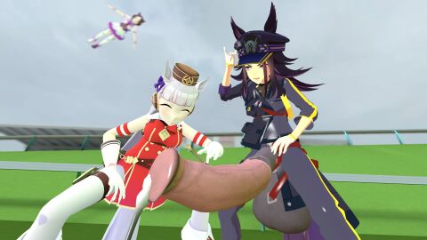 1futa 3d big_balls big_penis bow cap closed_eyes clothed dripping earpiece fenomeno_(umamusume) futanari gold_ship_(umamusume) hair_ornament hand_gesture happy hat horse_ears horse_girl horse_penis horsecock leaking_cum shitpost skateboard special_week_(umamusume) t-pose tech_deck toy umamusume umamusume_pretty_derby what