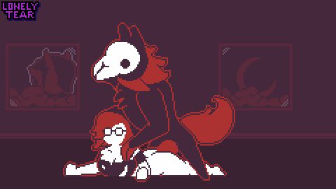 ambiguous_penetration animated blush bonewolf_(terato_tamer) bounce bouncing_breasts breasts cnc cum cum_in_pussy demon female female_on_anthro female_on_bottom from_behind gif glasses heart lonelytear male male_on_top moon on_floor pixel_animation pixel_art pussy red_eyes red_fur red_hair simple_background straight succubus terato_tamer teratophilia video_games werewolf window