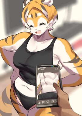 anthro big_breasts breasts cleavage feline female furry huge_breasts mei_xiang mx99926 original tank_top thick_thighs tiger tiger_girl wide_hips