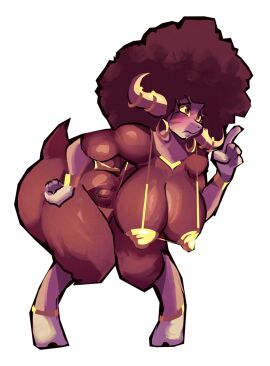 2016 afro bent_forward big_breasts blush bouffalant bovine breasts brown_eyes brown_fur brown_hair cleavage female female_only furry game_freak gold_bikini hand_on_hip harriet_(giraffemonger) horns nintendo original original_character pokemon pokemon_(species) riendonut thick_thighs thighs transparent_background wide_hips yellow_eyes