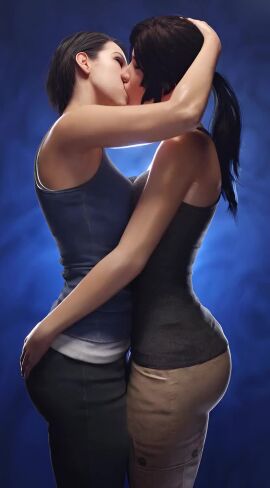 2025 2girls ai_generated animated ass ass_grab bare_arms brown_hair capcom closed_eyes clothed_female clothing crossover female female_only from_side groping hands_in_hair hands_on_ass highres jill_valentine kissing lara_croft leshay7 long_hair making_out passionate ponytail resident_evil resident_evil_3 resident_evil_3_remake shaved_armpit short_hair sleeveless sleeveless_shirt sound tagme tank_top tomb_raider video yuri