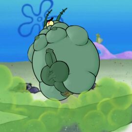1_eye 2017 antennae_(anatomy) anthro anus arthropod ass balls copepod devi8 fart fart_fetish flower_cloud_(spongebob) foreskin genitals green_body green_nipples green_skin inflation male male_anthro male_only marine maxillopod nickelodeon nipples non-mammal_balls penis plankton_(species) red_eyes sheldon_j._plankton solo spongebob_squarepants uncircumcised yellow_sclera