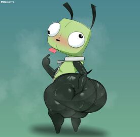 ass ass_grab axoarts big_ass big_butt blush bodily_fluids butt_grab canid canine canis clothing costume derp_eyes domestic_dog gesture gir_(invader_zim) hand_gesture hand_on_ass hand_on_butt hi_res invader_zim looking_back machine male mammal nickelodeon pointing pointing_at_self robot signature solo sweat sweat_on_ass thick_thighs tongue tongue_out zipper